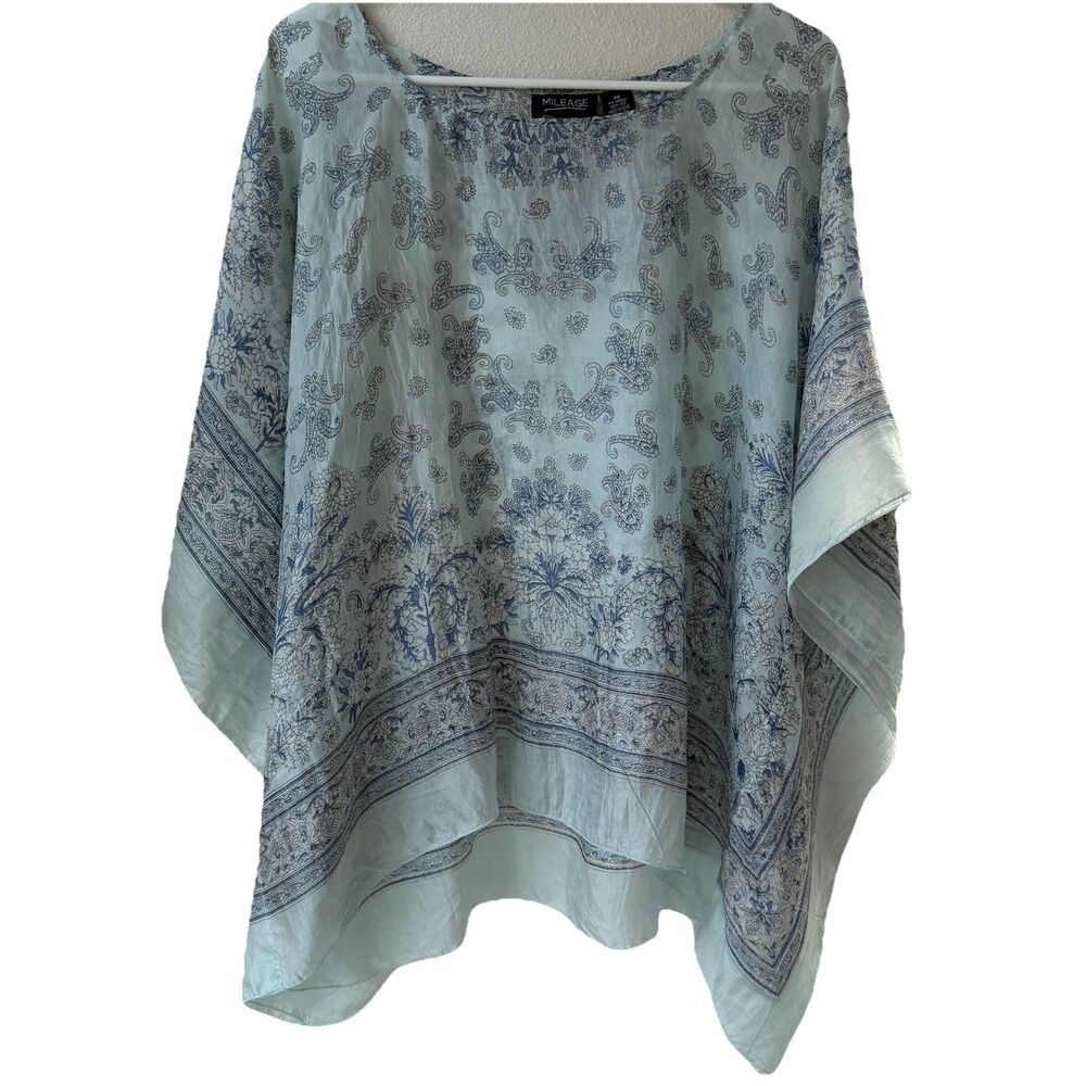 Mileage 100% Silk Women’s 3X Poncho Top Blue Paisley